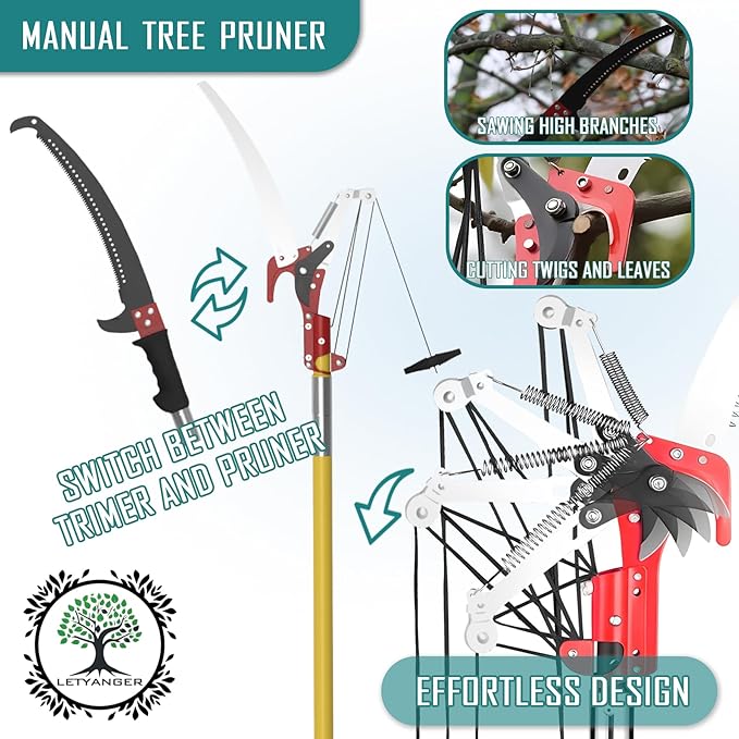 Pole Saws for Tree Trimming 7.3-27 ft Extendable Tree Trimmers Long Handle Pruner Sharp Steel Blade and Scissors High Branches Trimming Tree Pruner Tree Saw (7.3-27 ft with Scissors)