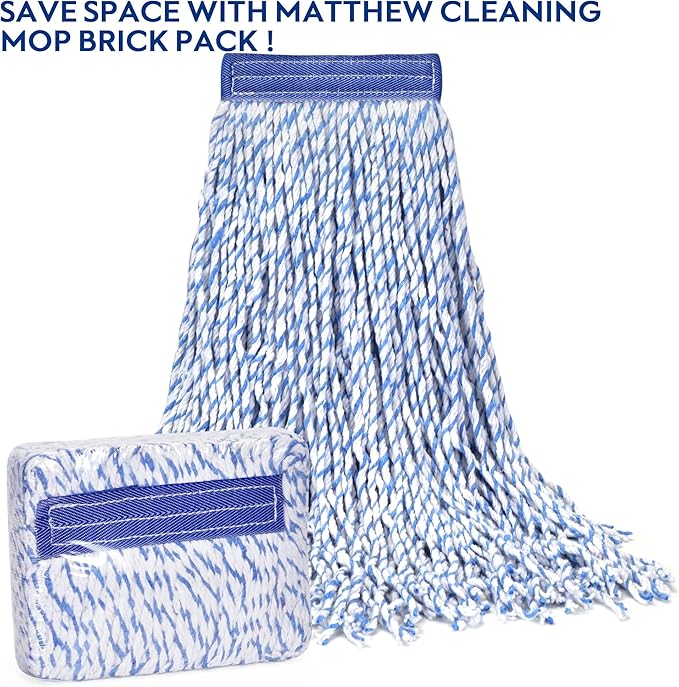 Matthew Cleaning Looped-Open Cotton Wet Mop 1.25'' Universal Headband Heavy Duty Commercial Mop Head Replacement for Indoor&ampOutdoor UseGrease Stain Floor Cleaning String Mop Head Refills Pack of