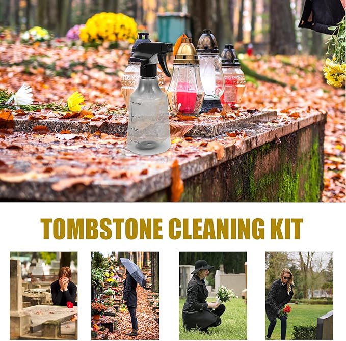1 Set Headstone Cleaning Kit For Graves Natural Stone Cleaner With Lichen Remover Bristle Brush Gloves And Microfiber Cloths Granite