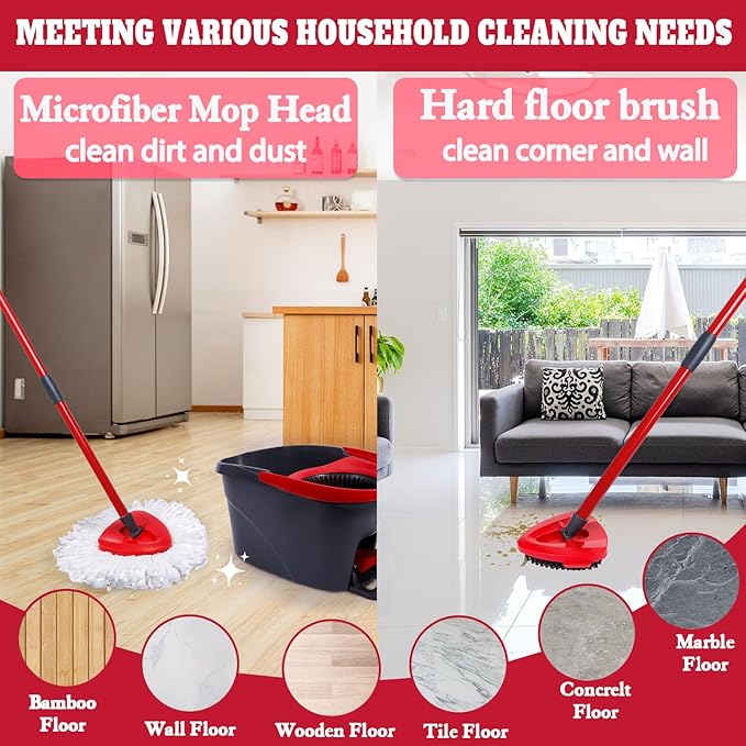 4 Packs Spin Mop Replacement Heads Compatible with Oceda EasyWring 1-Tank System4-Section Rotatable Mop Handle 30-58in Mop Scrub Brush and Base Combo SetMop Refills Easy to Replace and Cleaning