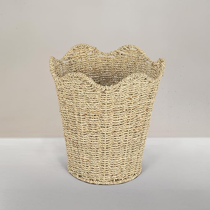 Household Essentials Woven Wastebin with Scalloped Edge Natural