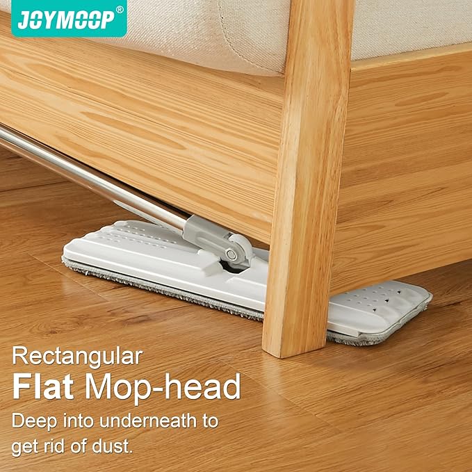 JOYMOOP White Flat Mop &amp Bucket with 1 Microfiber Pad 12 Disposable Toilet Brushes Stainless Steel Toilet Brush and Holder Set Multi-Functional Cleaner for Floors Windows and Toilets