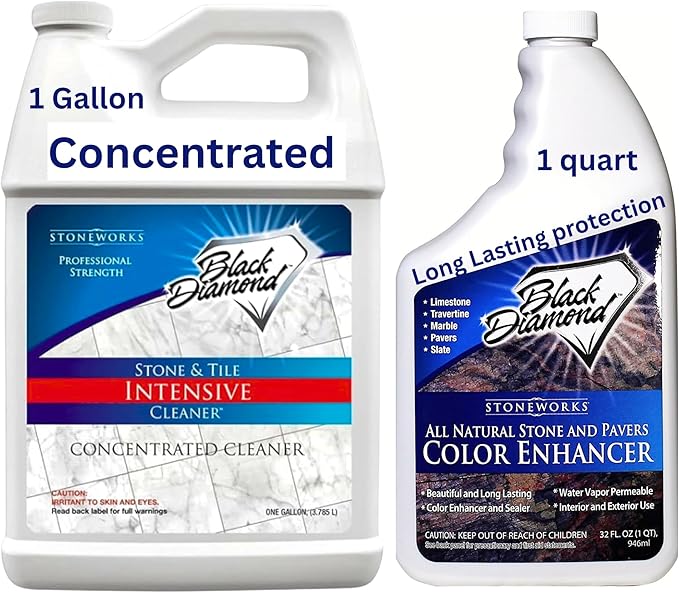 Black Diamond Stoneworks Intensive Cleaner Gallon + Color Enhancer Quart (2-Pack) – Heavy-Duty Stone Cleaner &amp Professional Color Restorer for Natural Stone Tile &amp Masonry