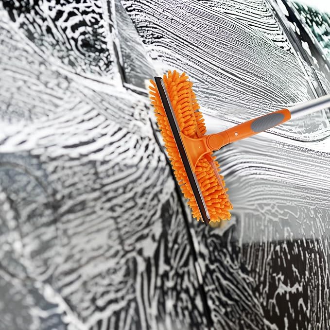 23 ft High Reach Window Squeegee with Extension Pole 2 in 1 Squeegee for Window Cleaning Window Cleaner Tool with 5-Stage 4-16.5 ft Telescoping Pole Squeegee for Shower Glass Home Car