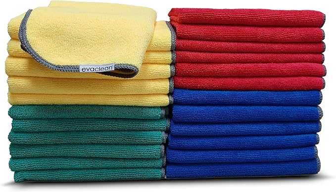 EvaClean Premium Microfiber Cleaning Cloth 16x16 - Reusable Washable Non-Scratch Microfiber Towels for Cleaning Dusting Polishing High Absorbency &amp Durability 4 Colors 24-Pack