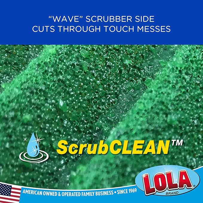LOLA Heavy Duty Scrub Sponges 12 Pack Made in USA Superior Sponge Lasts up to 4X Longer Reusable Long Lasting Next Generation Cleaning
