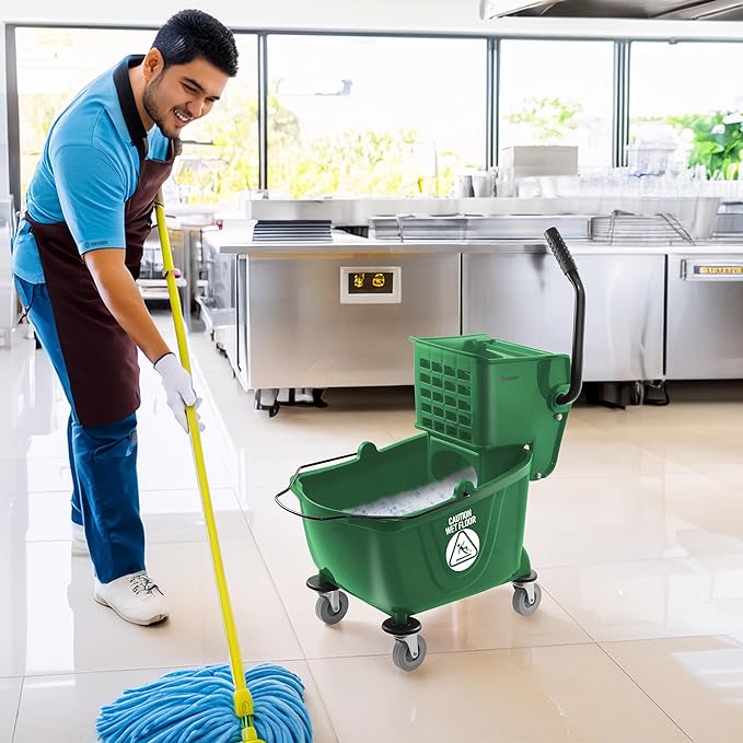 Dryser Commercial Mop Bucket with Side Press Wringer 26 Quart Green