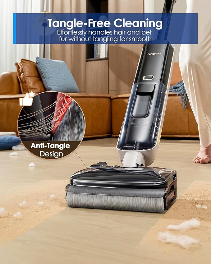 Tineco Floor ONE S6 Master Wet Dry Vacuum Cleaner 20kPa Suction Vacuum Mop with Dual-Edge Cleaning 45 Min Runtime (Quite Mode) 185°F Flashdry 4inch Ultra-Slim