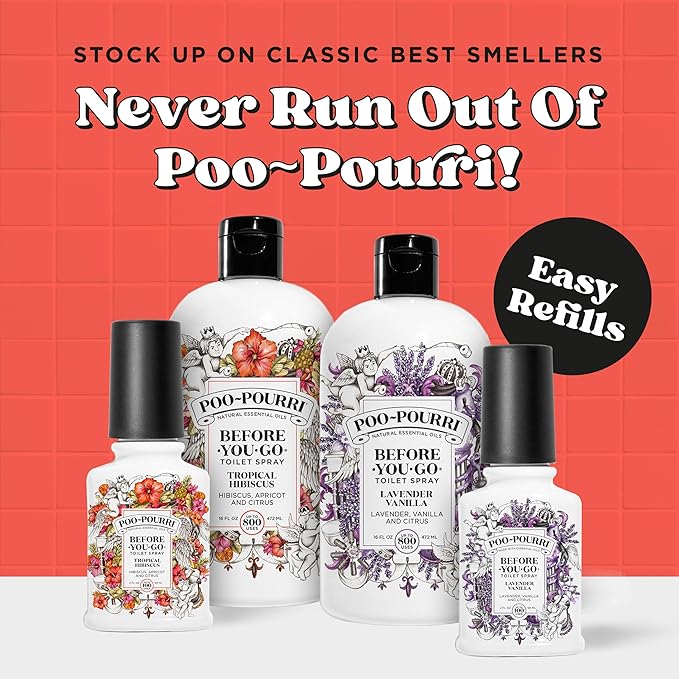 Poo-Pourri Before-You-Go Toilet Spray Refill Tropical Hibiscus 16 Fl Oz Up to 800 Uses Bathroom Odor Deodorizer with Essential Oils for Home or Work Hibiscus Apricot and Citrus Scent