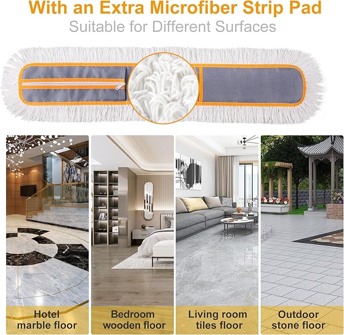 36 Commercial Dust Mops for Floor Cleaning Heavy Duty Floor Duster Mop with Long Handle Hotel Gym Household Cleaning Supplies for Hardwood Tiles Marble Floors (Grey)