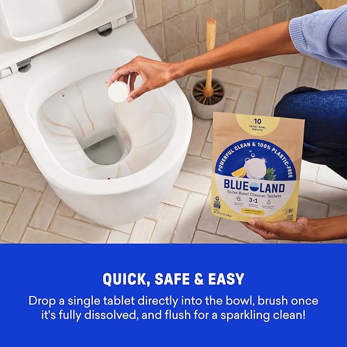 BLUELAND Toilet Bowl Cleaner Tablets 2-Pack 28 Count Lemon Cedar Plastic-Free No Harsh Chemicals Plant-Based