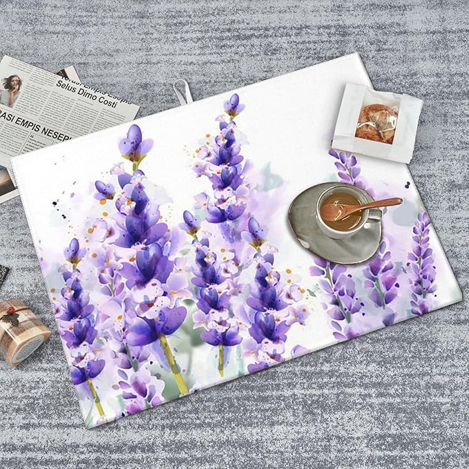 Absorbent Dish Drying Mat For Kitchen Counter Lavender Microfiber Dish Drying Pad Kitchen Gadgets For Easy Clean Multi-Use