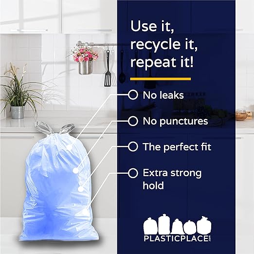 Plasticplace Simplehuman Compatible Trash Bags Bundle - Code H Blue Recycling Bags (200 Count) and Code V Kitchen Trash Bags (200 Count)
