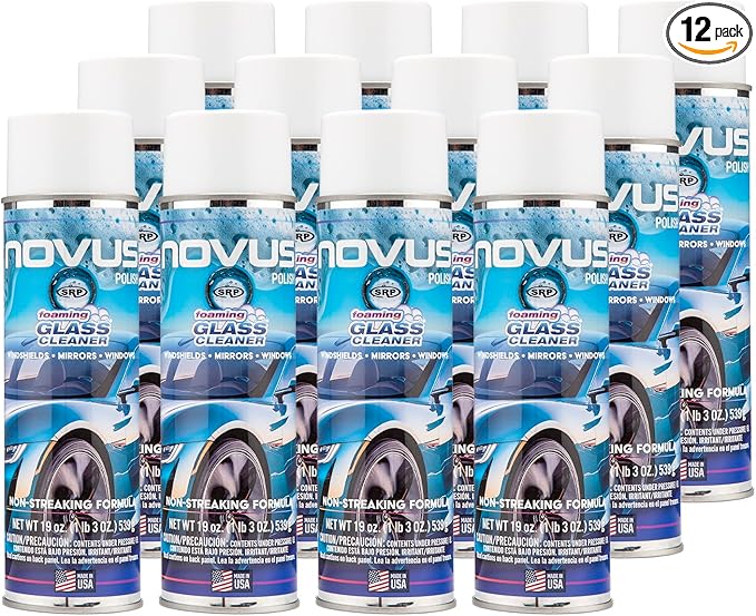NOVUS 1802 | Glass Cleaner Spray | Powerful Foaming Glass Cleaner Streak-Free Shine for Home and Auto | Safe for All Glass Surfaces | 19 Ounces (12 Pack)