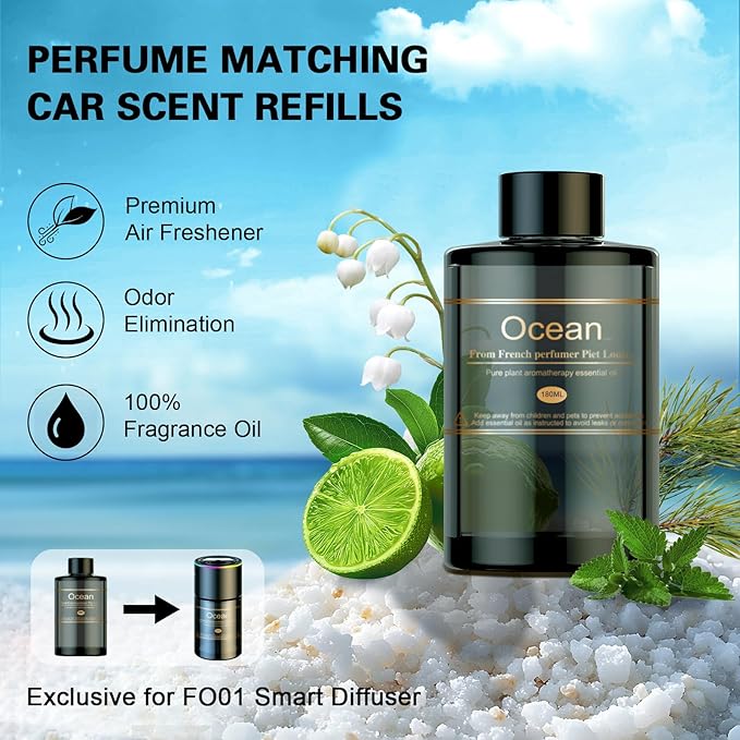 Car Air Freshener Refill for Men &amp Women 6.09 FL OZ /180ML-9 Month Ocean Scent Essential Oil Perfume Essential Oil Made of Natural Plant Extracts Compatible with Car Diffusers for Home/Office