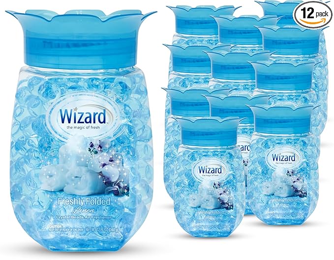WIZARD Odor Eliminator Gel Beads - 12 oz Pack of 12 - Air Freshners For Bathroom. Rooms Per Areas and Car Freshner (FRESH LINEN)