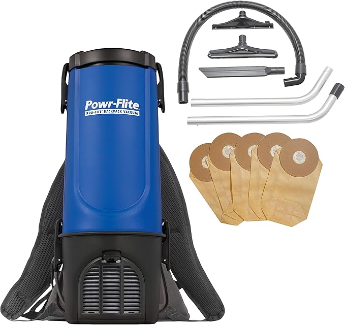 Powr-Flite Pro-Lite Backpack Vacuum Commercial Grade 4-Quart Canister Vacuum Cleaner Portable Vacuum with Tool Kit BP4S