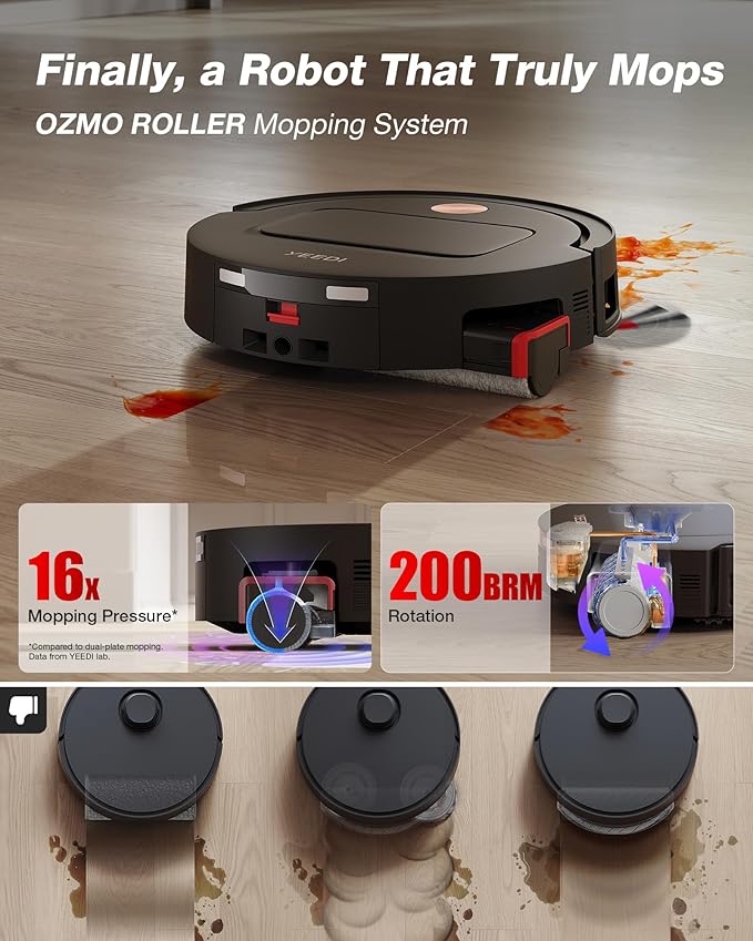 Yeedi M14 Plus Robot Vacuum and Mop 18000Pa Suction OZMO Roller Instant Self-Washing Mopping 167℉ Smart Dynamic Hot Wash &amp Auto-Dry ZeroTangle 3.0 Anti-Hair Brush All-in-One Omni Station Bl