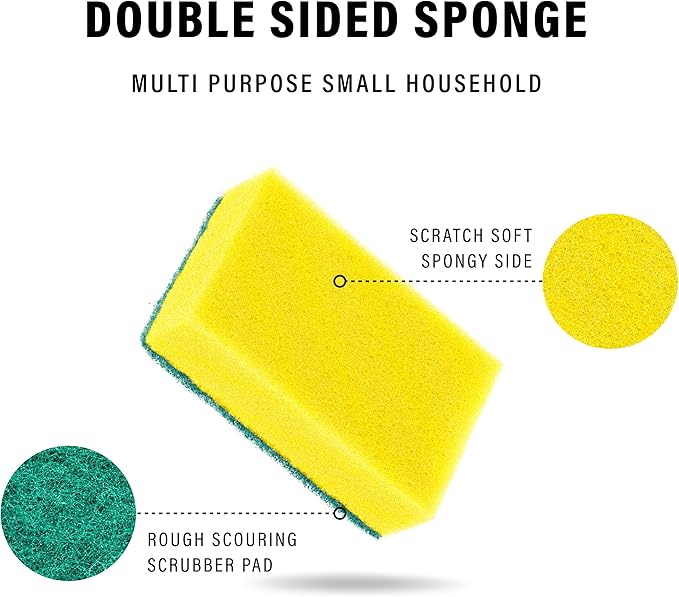 DecorRack 80 Count Non-Scratch Cleaning Scrub Sponges Dual-Sided Heavy Duty Kitchen Sponges for Dishes Cleaning Household Bathroom Car Wash - Yellow (Pack of 80)