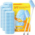 60 Count Heavy Duty Duster Refills with Two 3 ft Extendable Handle Starter Kit Compatible with Swiffer Disposable Microfiber Feather Dusters for Cleaning Home