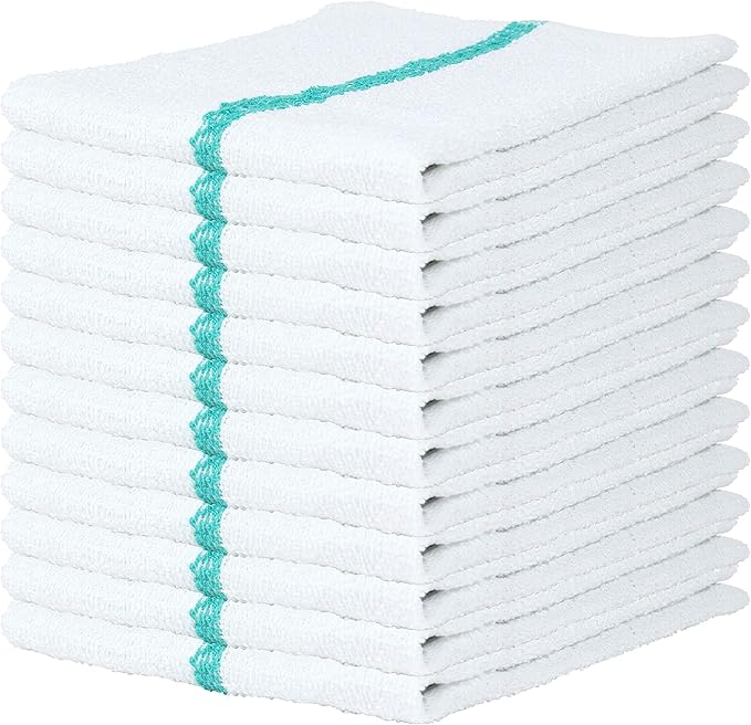 Arkwright Bar Mop Towels Pack of 12 100% Cotton Kitchen Dishcloths Absorbent Quick Dry Cleaning Cloths for Restaurant Bar and Home Kitchen 16 x 19 in White/Green