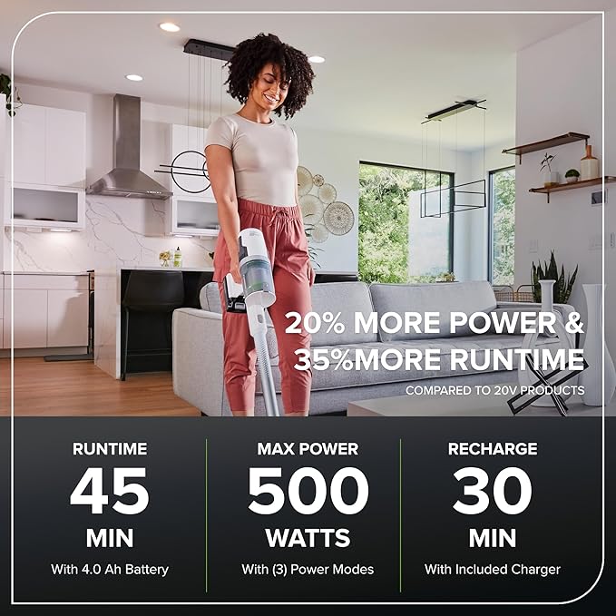 Greenworks 24V Brushless Cordless Stick Vacuum Lightweight Handheld Pet Anti-Allergen HEPA Filtration Hard Floor Carpet Car 4Ah Battery and 30-Minute Charge Time (White)