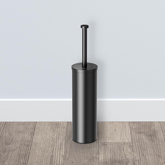 Gatco 1481MX Latitude II Round Toilet Brush and Holder Freestanding Bathroom Toilet Brush Set Matte Black