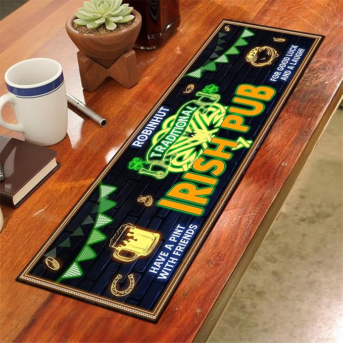 THUYPT Personalized Irish Bar Mat St Patrick's Day Decorations Kitchen Counter Irish Bar Dish Drying Mat Patrick's Lucky Shamrock Quick Drying Spill Mats (08)