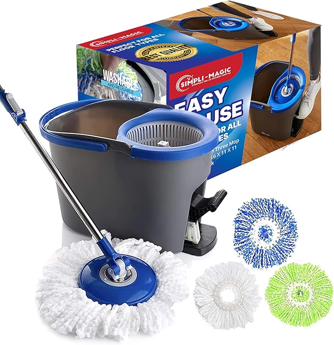 SIMPLI-MAGIC 79229 Spin Including 3 Mop Heads Regular Blue/Grey