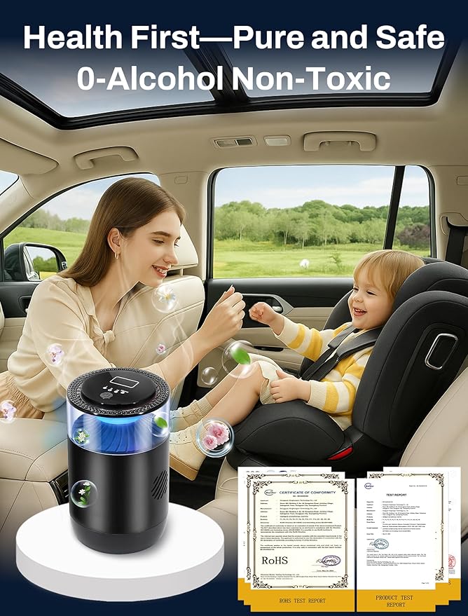 Smart Car Air FreshenerAmbient Light &amp Mist Fragrance2 Pack Refill for 6 MonthsAuto On/Off3 Adjustable ModesBlack Air Freshener Perfect for CarBedroomOfficeRestrooms. (Osmanthus Orchid)