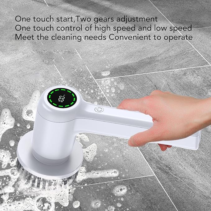 Pssopp Electric Cleaning Brush Dual Speed Handheld Power Scrubber with 3 Brush Heads for Cleaning Shower Tile Grout Sink