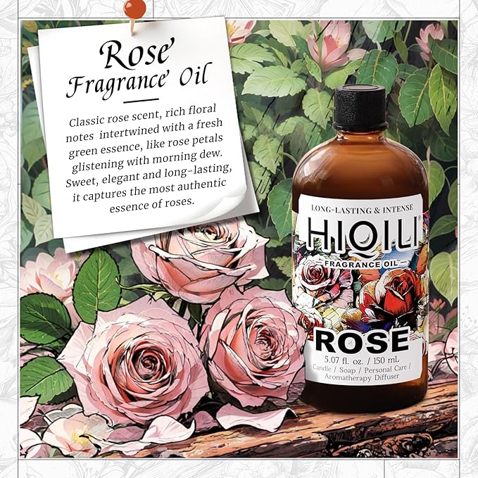 HIQILI Rose Fragrance Oil for Candle &amp Soap Making Essential Oil Diffuser Floral Scents Add to Laundry Dryer Balls - 5.07 Fl Oz