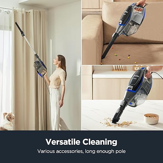 Eureka Corded Stick Vacuum Cleaner for Home Pet Hair Lightweight Vacuum Cleaner with Powerful Suction for Carpet Tile and Hard Floor Blue NES520BL 2-in-1 Flash Handheld Vac