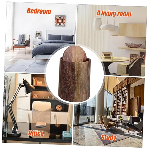 Kitchen Trash Can Swing Lid Imitation Wood Grain Design Capacity for Home Office and Bathroom Easy to Clean Wastebasket