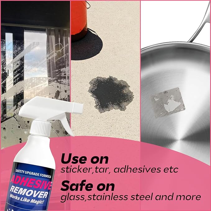 Adhesive Remover Spray for Sticky Residue - Heavy Duty Sticker Eraser for Cars Glass Plastic Metal - Cleans Decals Glue Crayon Tar Gum &amp Labels - Surface Safe Formula