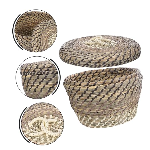 Happyyami Office Waste Basket Under Desk Trash Can Lid Woven Basket Small Trash Can Rustic Design
