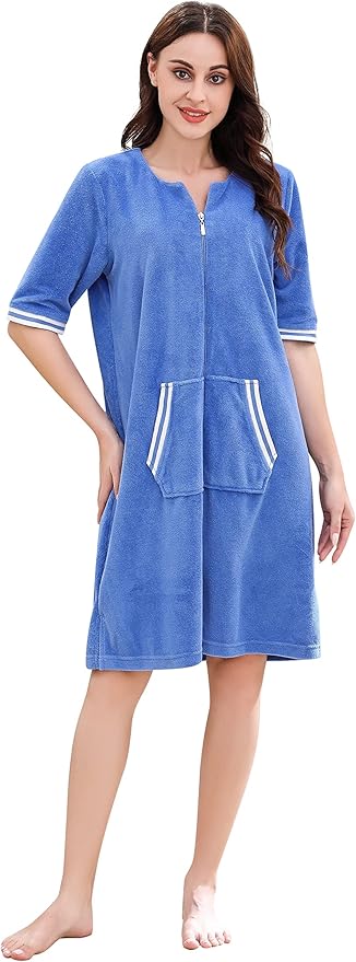 Richie House RH Housecoat Women Zipper Front Duster Robe 3/4 Lounger Housedress Pocket Nightgown S-3XL RHW4008