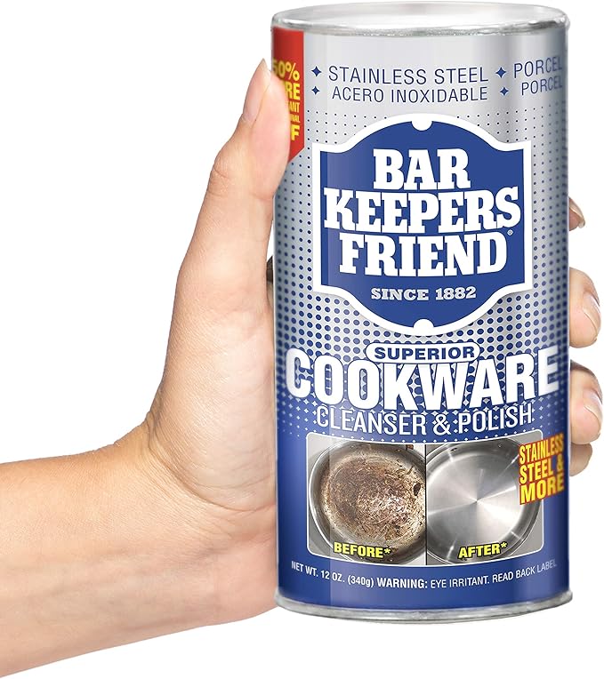 Bar Keepers Friend Cookware Cleanser &amp Polish (12 oz) - Cleaner Degreaser &amp Stain-Remover - for Use on Stainless Steel and Copper Pots Pans and Utensils Glass Casserole Dishes and More (6)