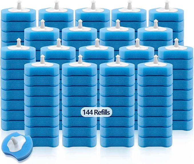 144 Count Disposable Toilet Brush Refills Compatible with Most Wands Toilet Bowl Wand Refills-Blue Disposable Sponge Refill Heads Prefilled Cleaning Fluid for Bathroom Toilet Cleaning.