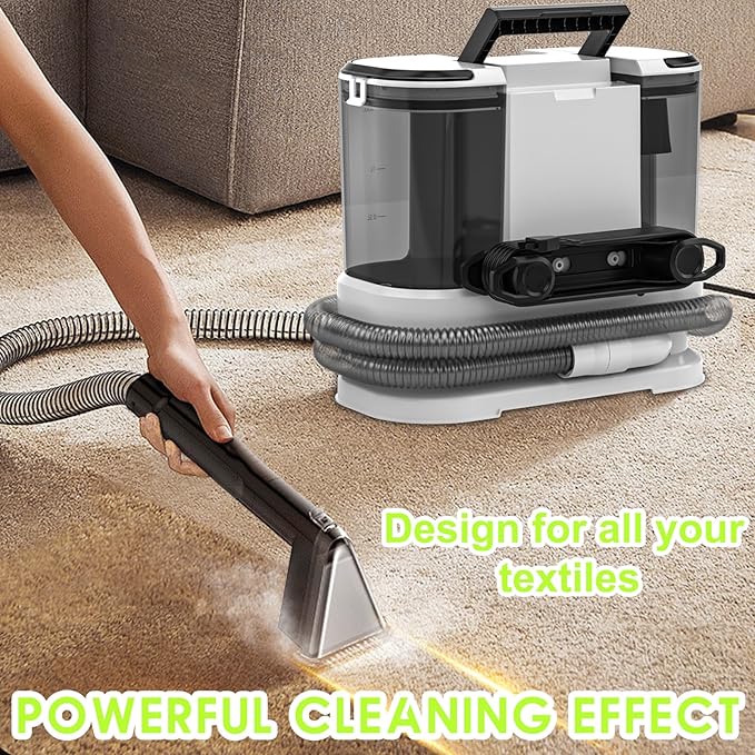 Portable Carpet &amp Upholstery Cleaner Deep Cleaning for Rugs Couch Curtain Car Interiors Stains Pet &amp Family Friendly 800W high-performance motor 21Kpa 120V (White)