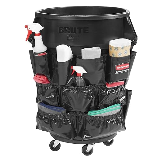 Rubbermaid Commercial Products Brute Caddy Bag Black Cleaning Tool and Supply Organizer for Brute Trash Cans
