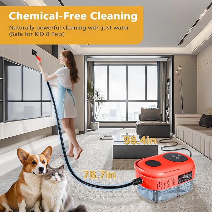 Handheld Steam Cleaner 1000ml Water Tank 15S Heat-up Time Multipurpose Steamer for Home Use Pressurized Steamer for Cleaning Floor Upholstery Grout and Car Red