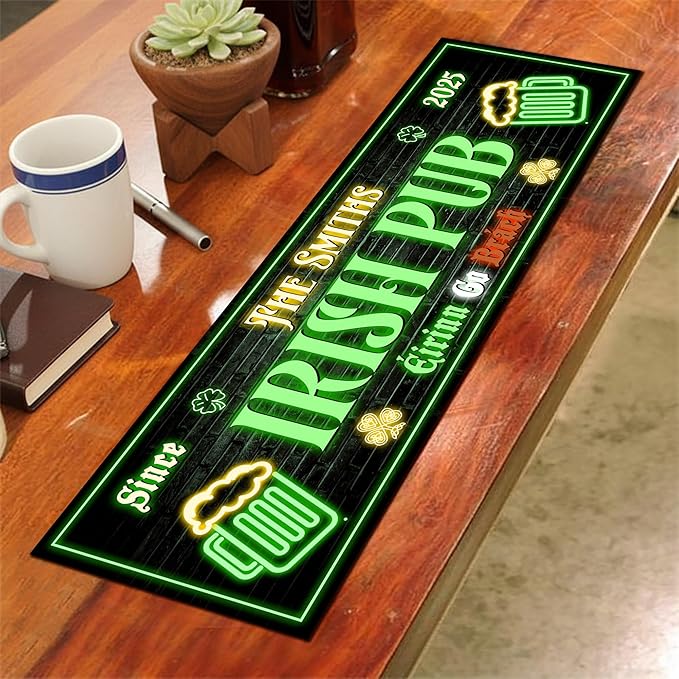 THUYPT Personalized Irish Bar Mat Dish Drying Mat for Irish Pub St Patrick's Day Decor Bar Shamrock Spill Mat Kitchen Counter Accessories Home Bar Decor St Patrick's Day (11)