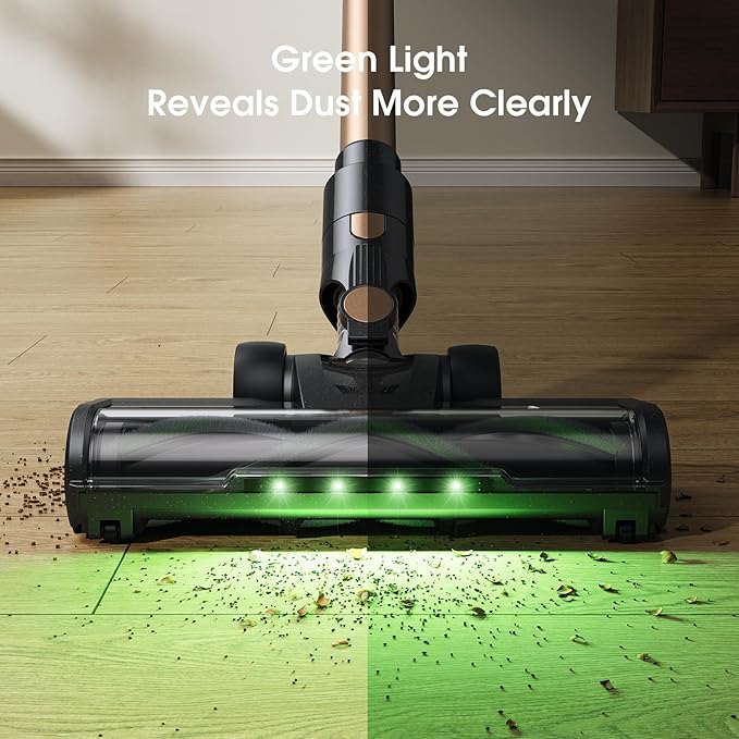 Cordless Vacuum Cleaner 30Kpa Stick Vacuum with Anti-Tangle Brush and Green Headlight Self-Standing Up to 45Mins Runtime Wireless Vacuum Cleaner for Pet Hair Carpet Hard Floor Home