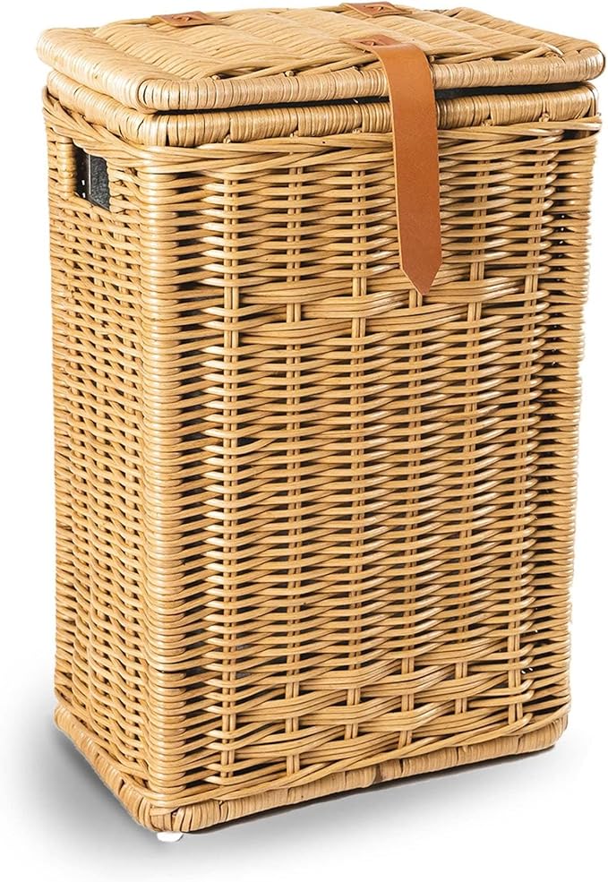 The Basket Lady Wicker Trash Basket with Metal Liner 16 in L x 10.5 in W x 24 in H 10 gallon capacity Sandstone
