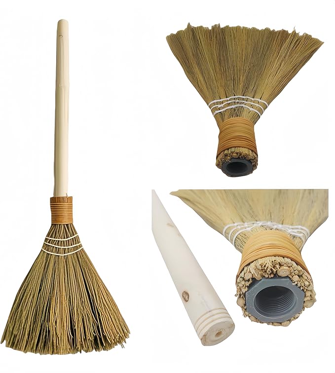 Wedding Broom for Jumping CeremonyHandmade Natural Whisk Broom with Wooden Handle for Halloween DIY Decoration Vietnamese Straw Soft Broom (12.6”Width 28.74” Length)