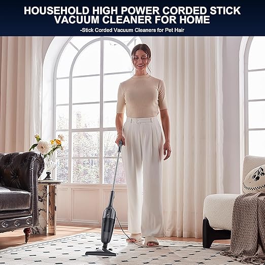 Corded Stick Vacuum Cleaner Lightweight High Power Handheld Vac with Crevice Tool for Home Apartment Carpet Pet Hair &amp Hardwood Floors Black