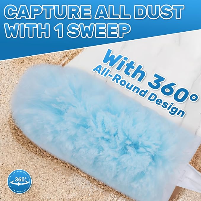 40 Count Duster Refills Compatible with Swiffer Duster360° Heavy Duty Multi Surface Duster Refills with 4X Microfibers for Cleaning with 2 Handle