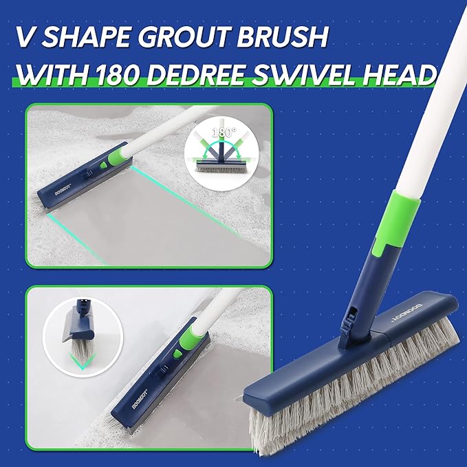 BOOMJOY 4 in 1 Shower Cleaning Brush 58 Extendable Tub and Tile Scrubber Set Grout Brush with Long Handle Shower Tile Floor Scrubber for Cleaning Baseboard Bathroom Toilet Kitchen
