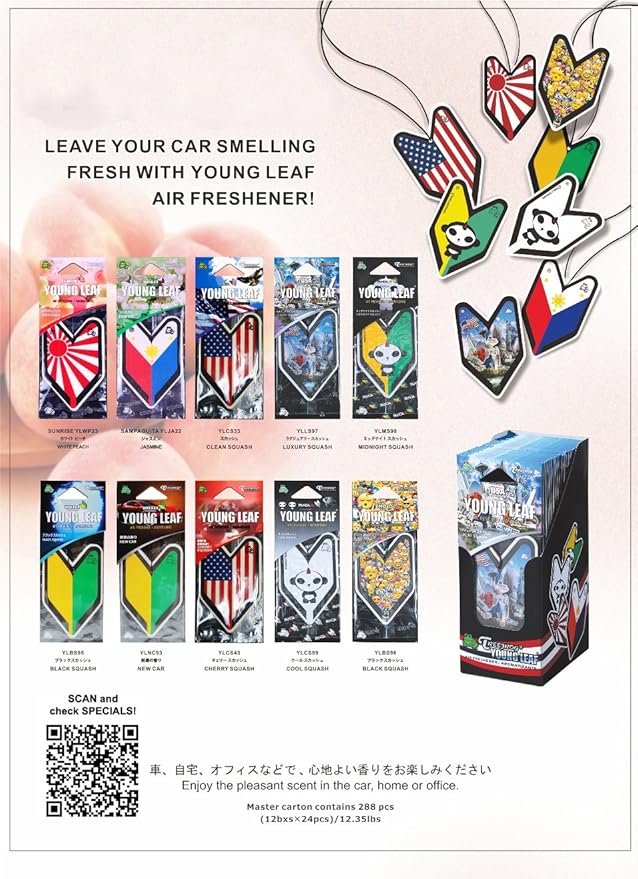 YLBS96 Japan Tree Frog Emoji Squash Scents JDM Hanging Air Freshener Black 1 Box 24 Piece